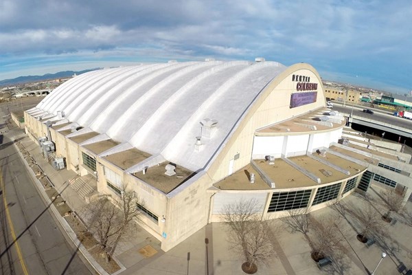 the denver coliseum with a rounded roof from our roofing contractors in colorado