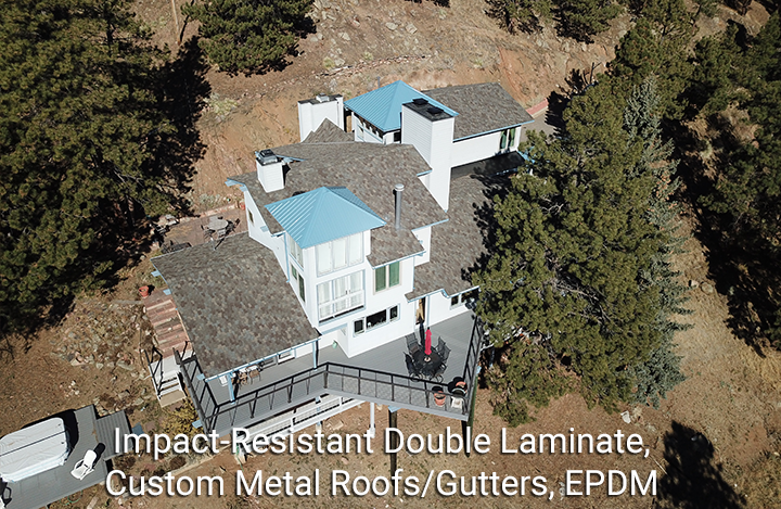 Impact resistant double laminate custom metal roofs/gutters, EPDM