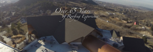 An overhead view of a church with "Over 65 Years of Roofing Experience" text.