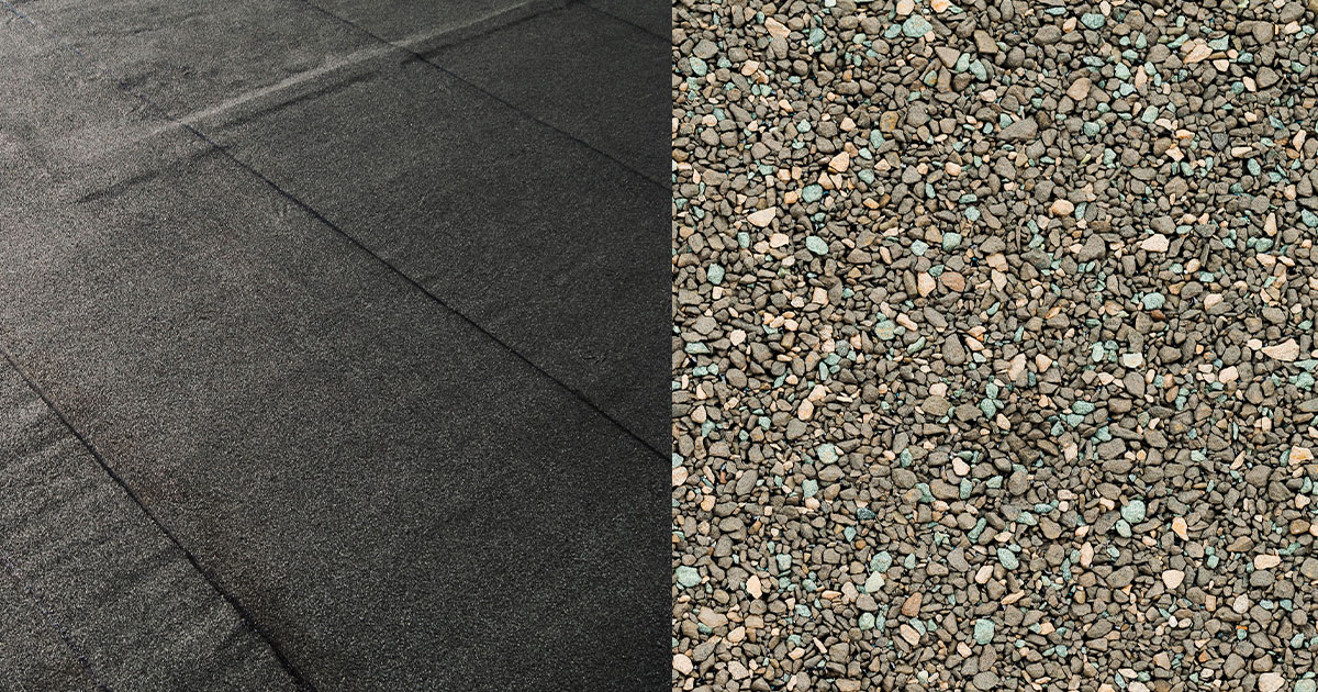 Image of the layers of asphalt next to an image of gravel