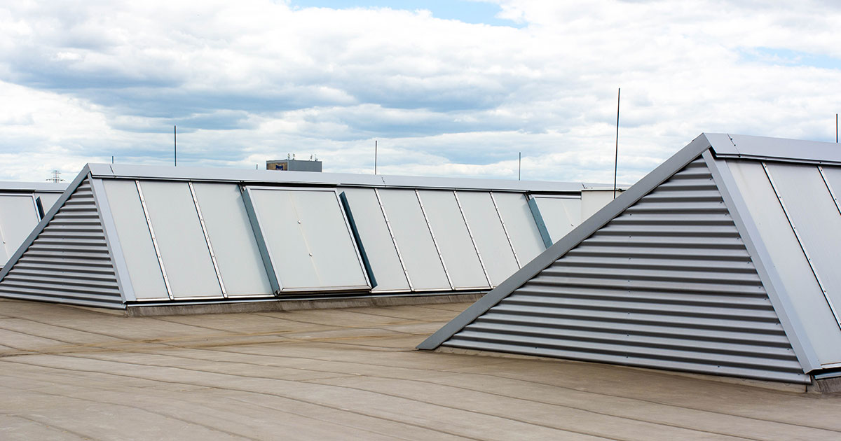 A commercial roof with special fixtures.