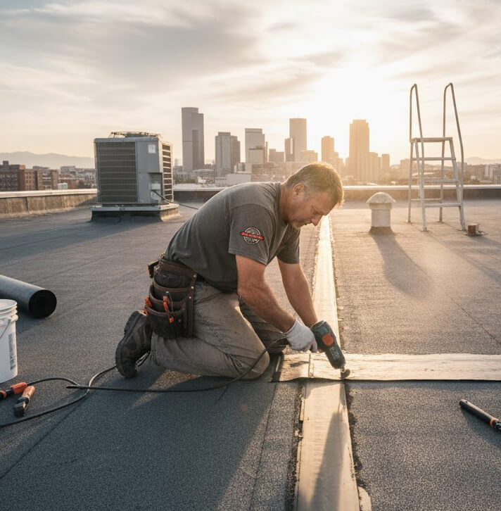 Roofer working on commercial roof repair