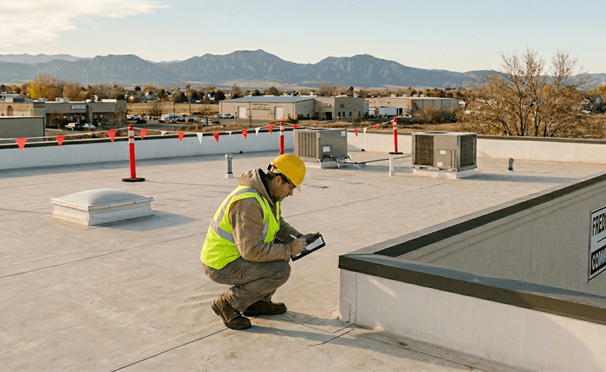 Roof inspection on commercial building